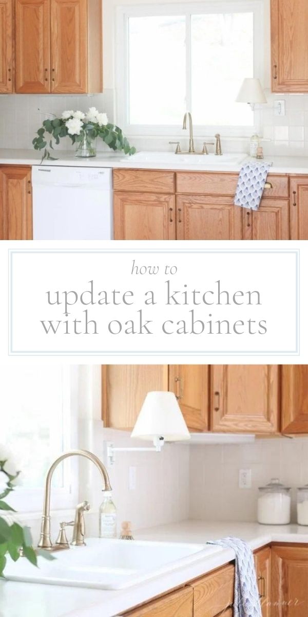 Updating oak cabinets for a modern kitchen.