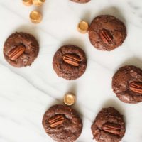 chocolate turtle cookies stuffed with caramel