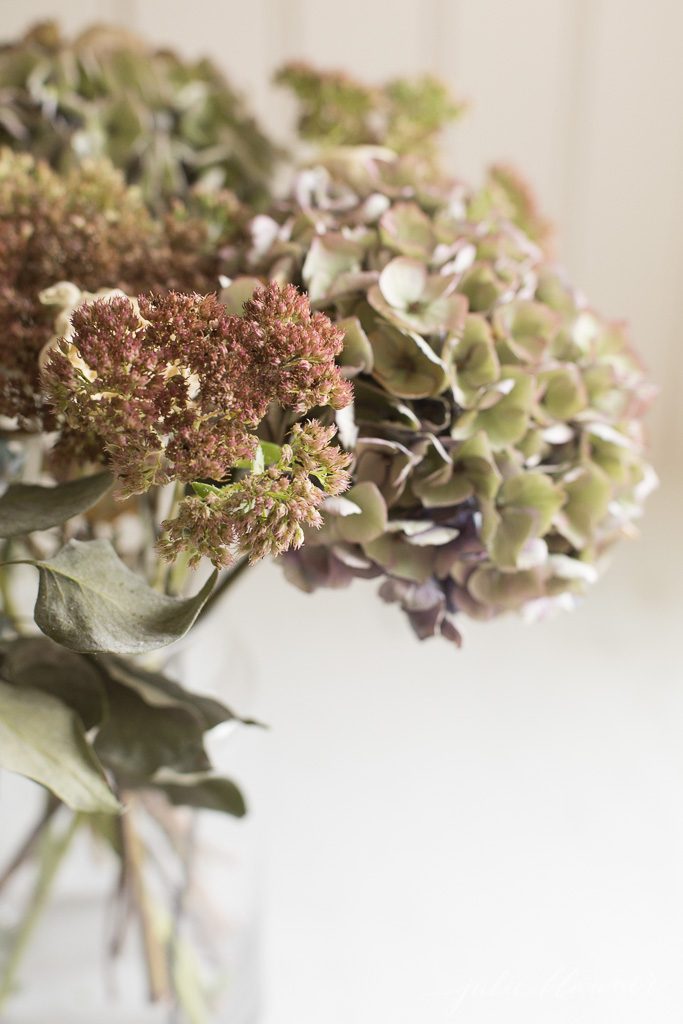 decorating for fall with dried flowers and branches