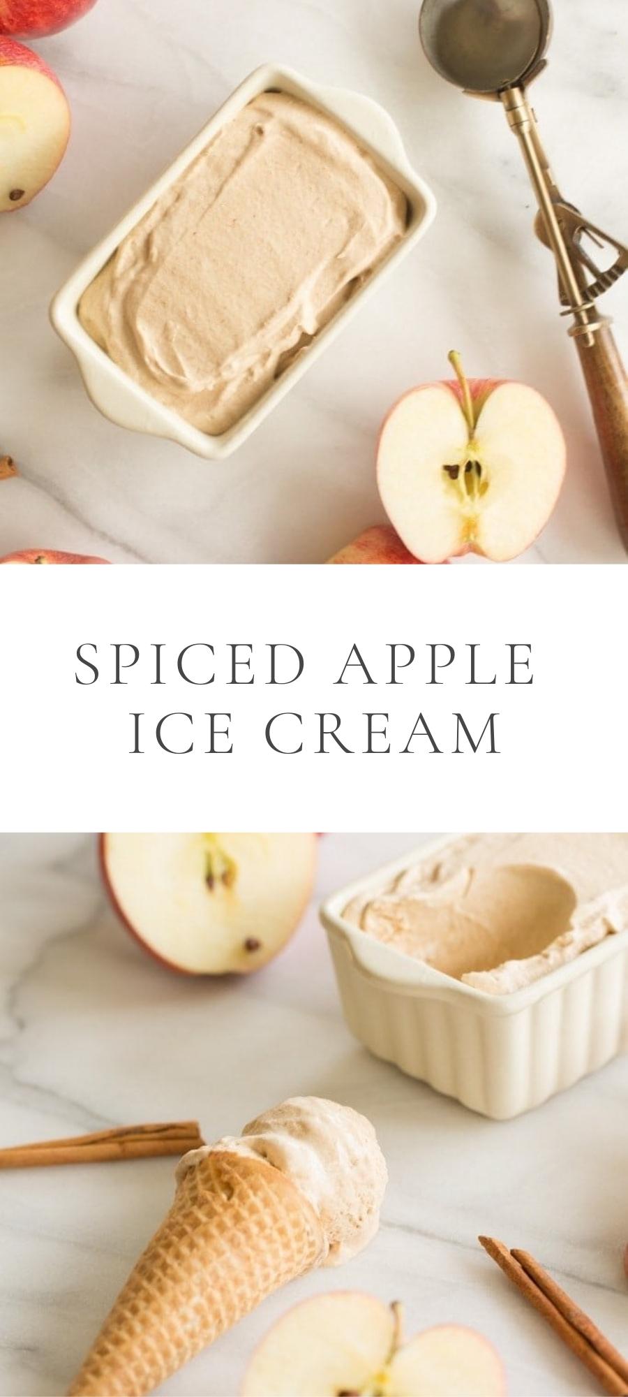 apple ice cream around apples and ice cream scoop spoon