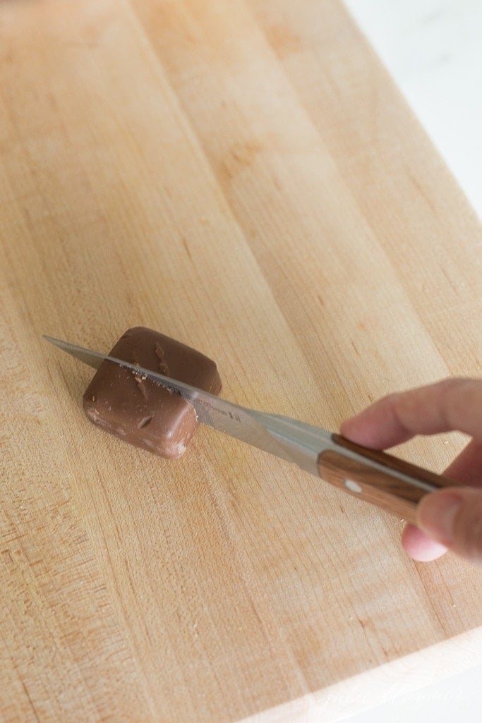 Cutting a snickers bar with a knife