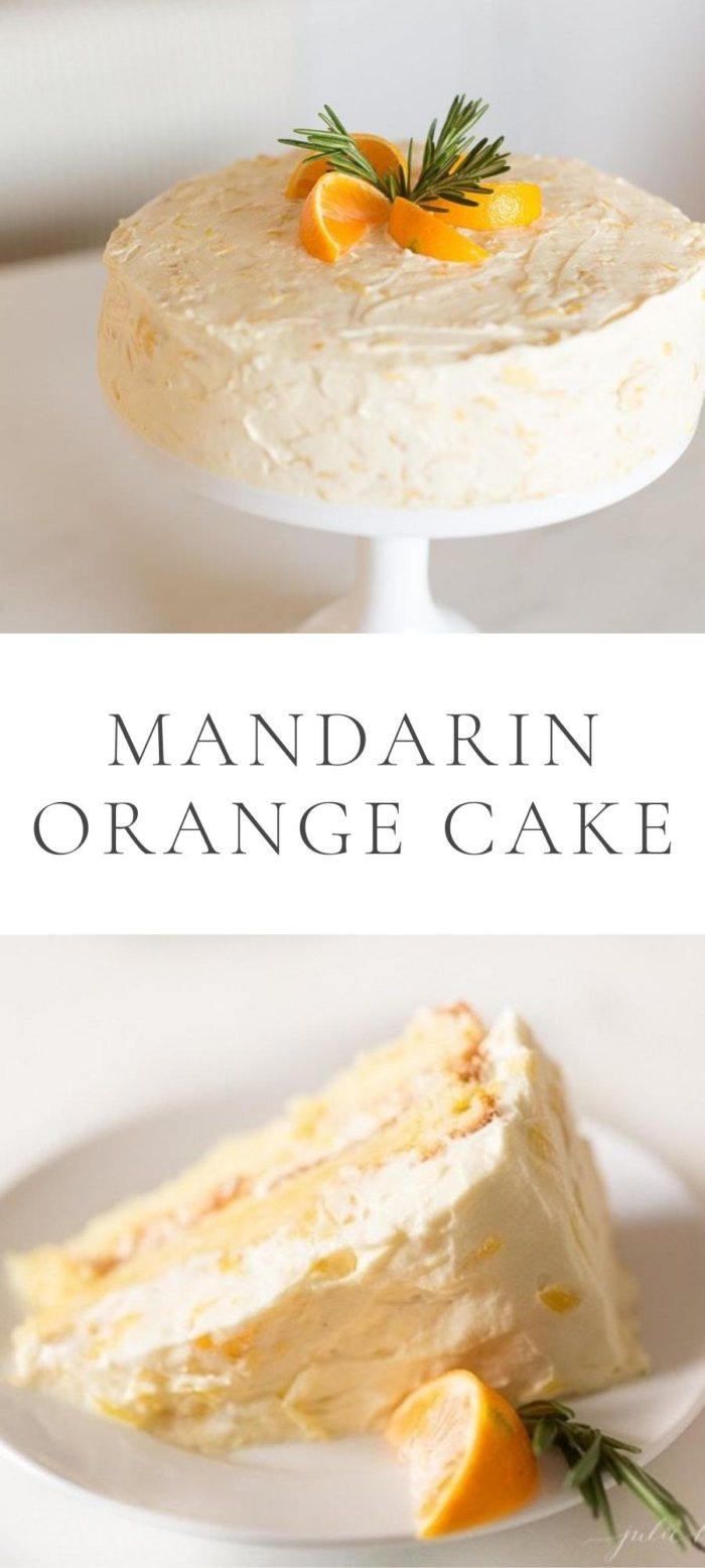 mandarin orange cake on plate with mandarins