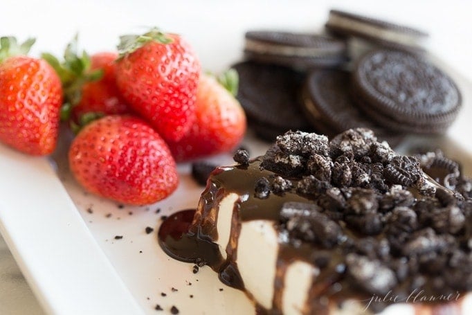 The dessert spread served with strawberries and oreos