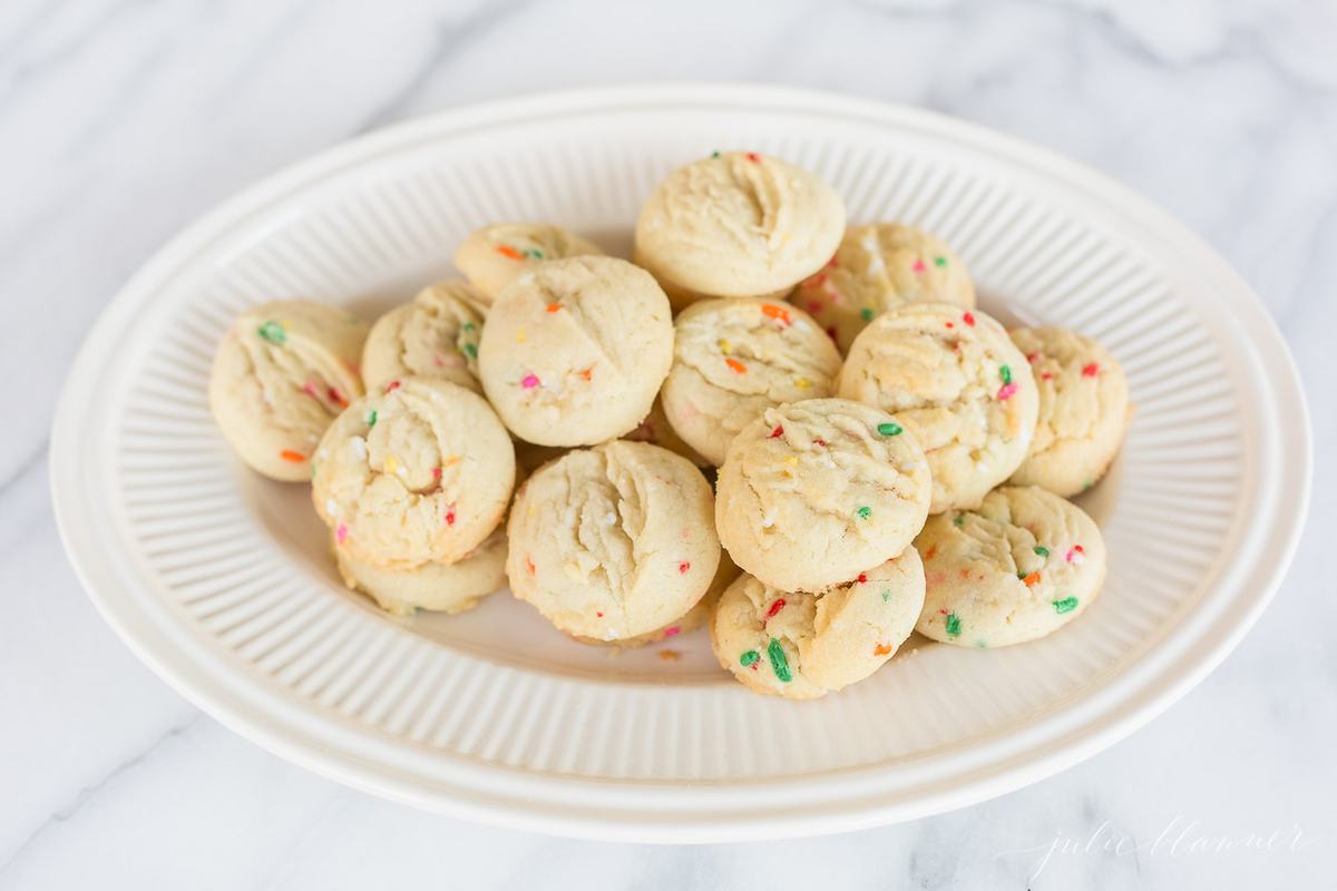 funfetti cookies served on a white platter