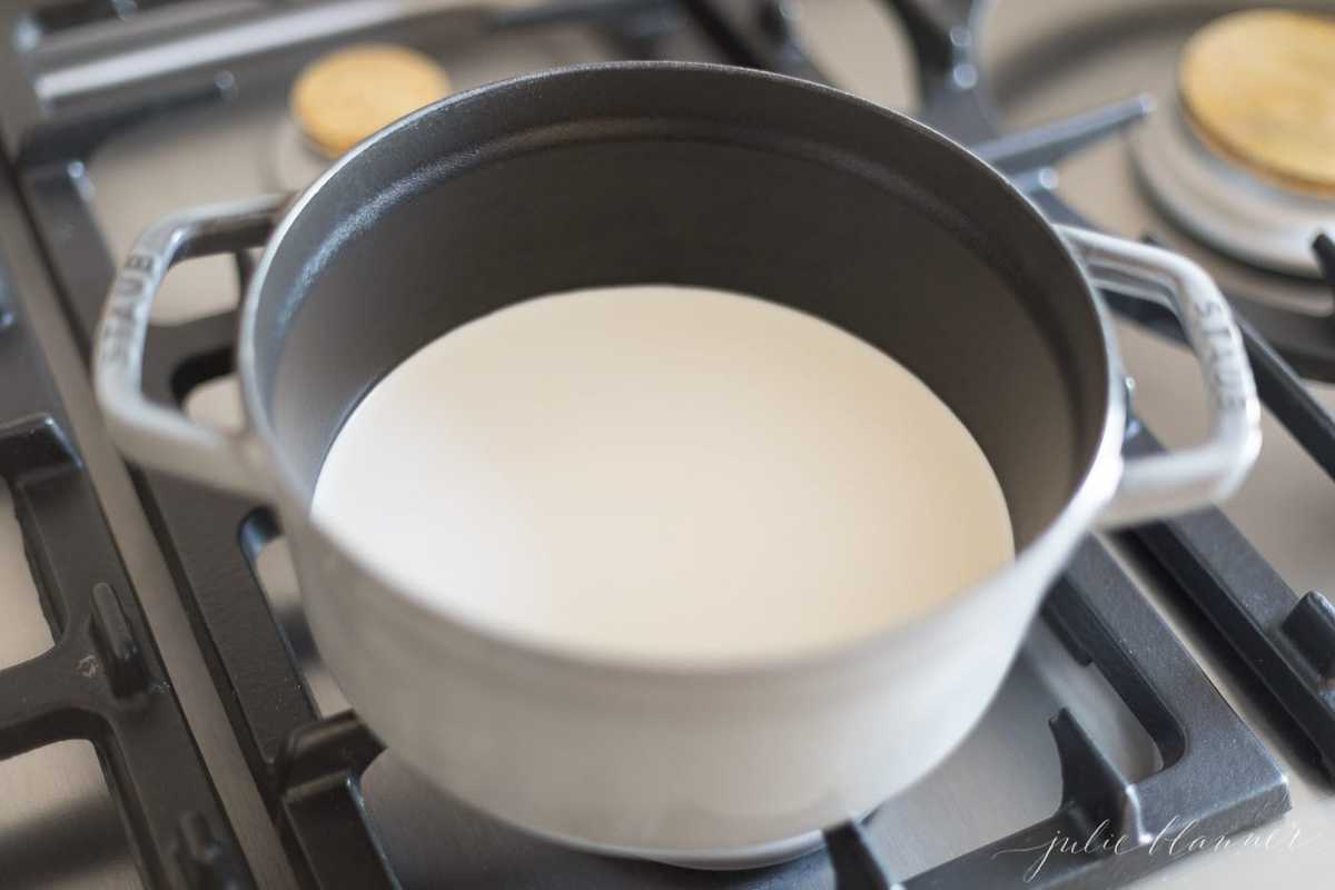 boiling cream to make pots de creme
