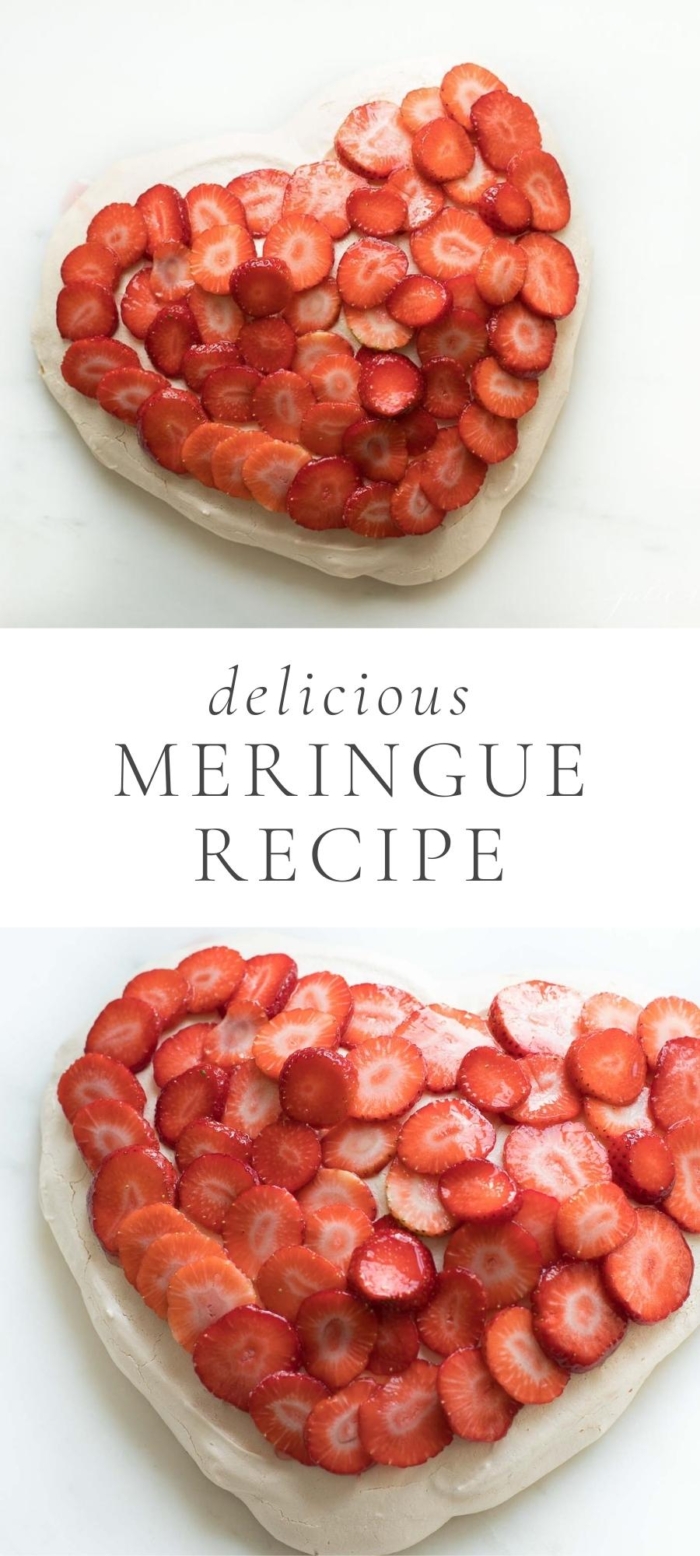 meringue in heart shape with strawberries on top