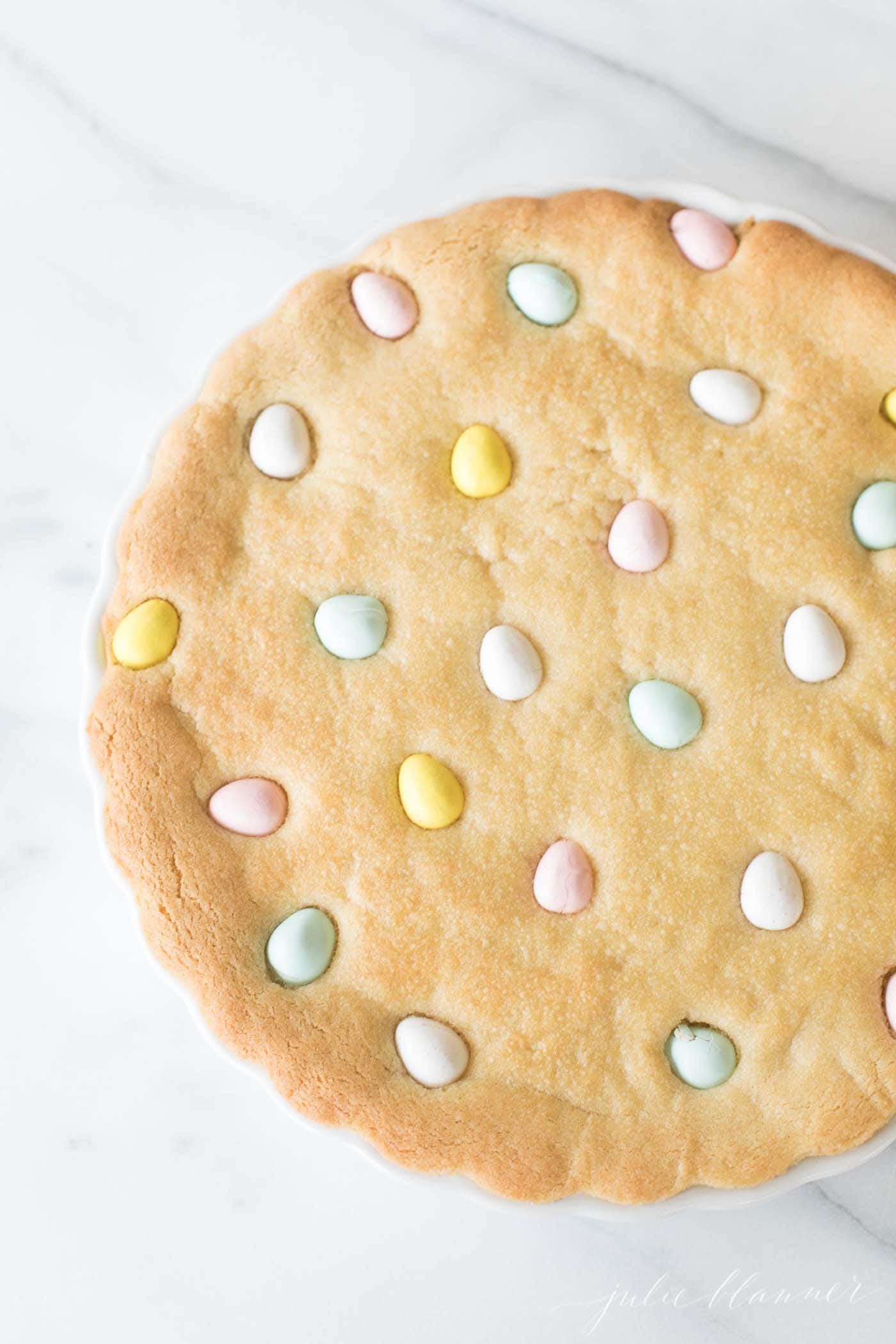 cookie cake with cadbury eggs