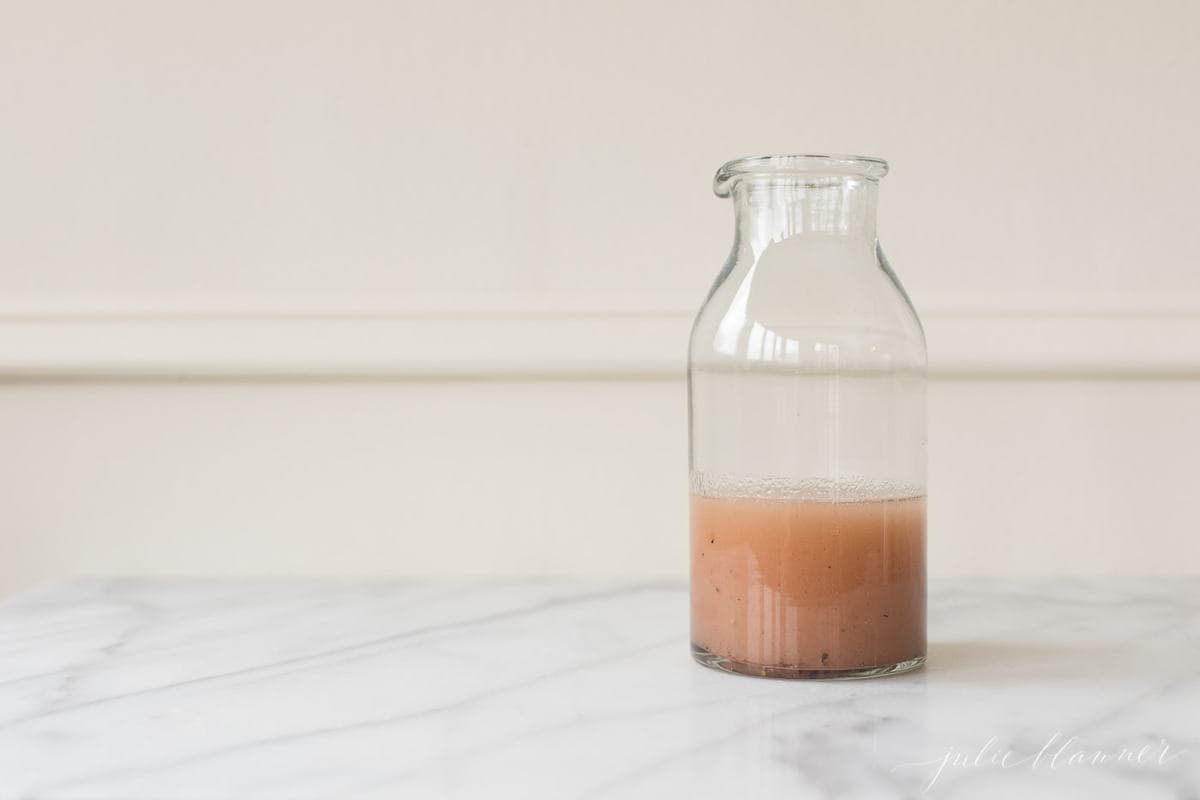 homemade red wine vinaigrette in a bottle ready to serve