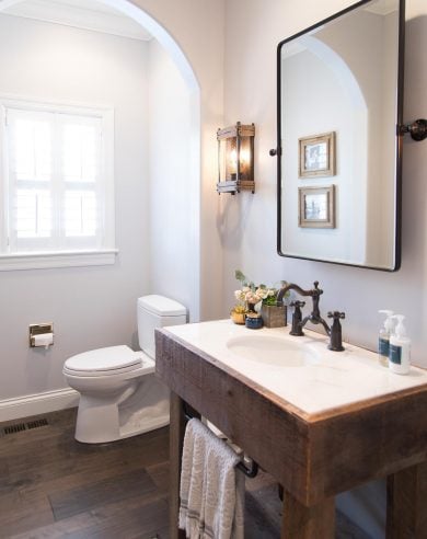 modern bathroom with barn wood sink