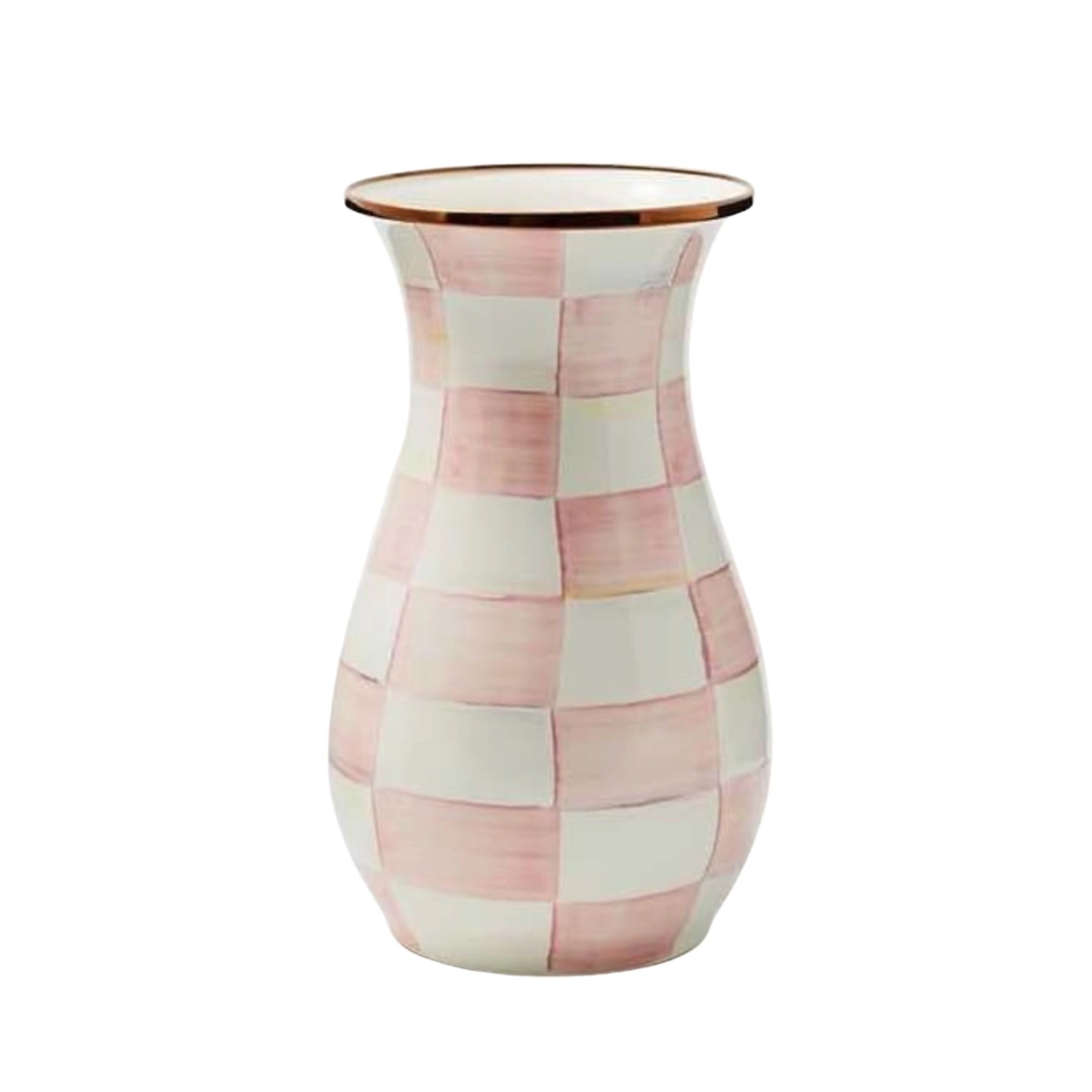 A blush pink flower vase on a white background.