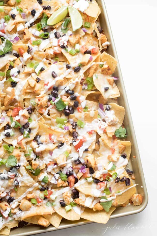 Chicken Nachos | Sheet Pan Chicken Nachos Recipe | Julie Blanner