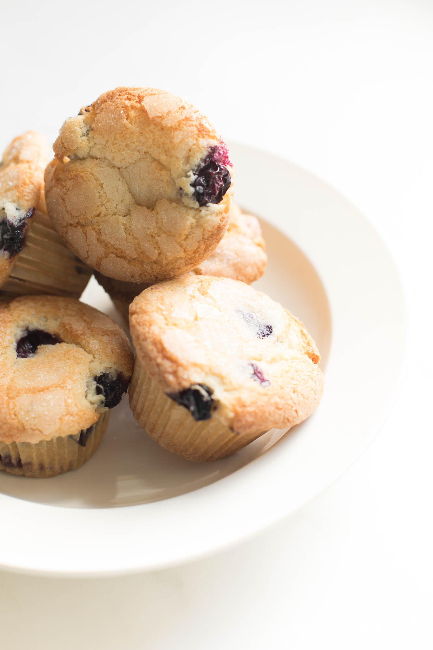 closeup of blueberry muffins with crunchy top