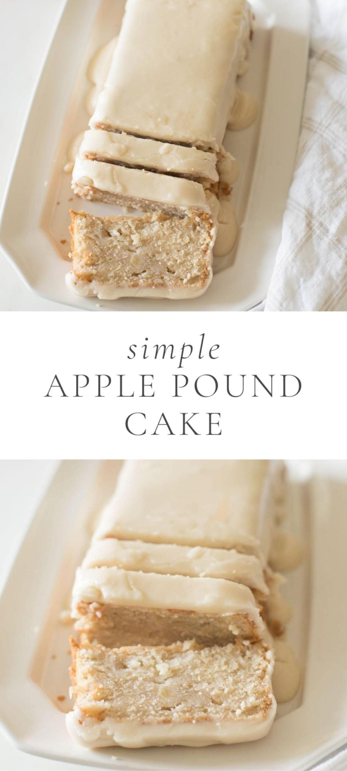 apple pound cake in white plate