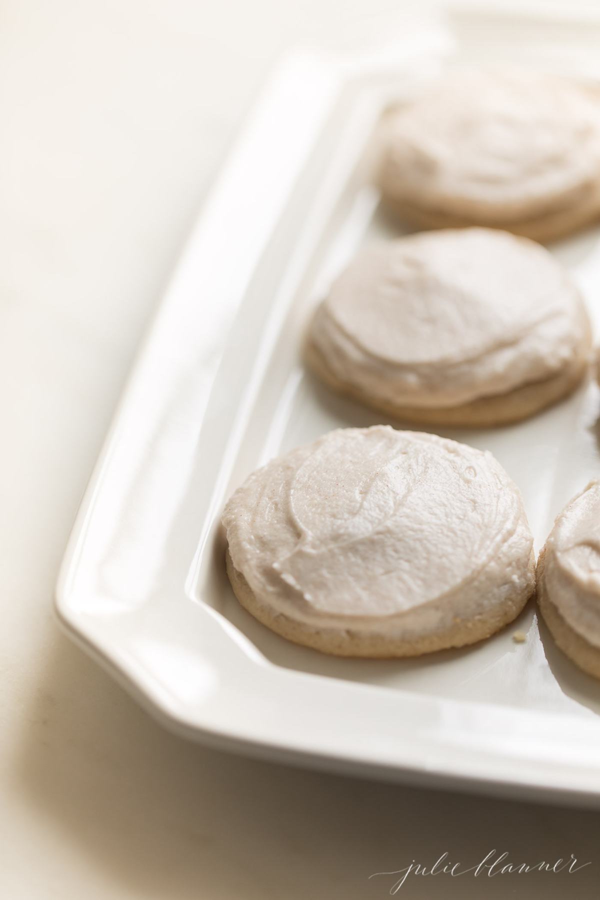 Close up of a frosted cinnamon sugar cookie
