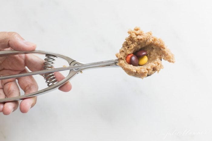 no bake peanut butter oatmeal cookies stuffed with reese's pieces