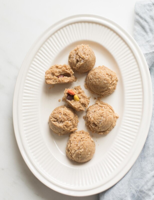 no bake oatmeal peanut butter cookies stuffed with reese's pieces
