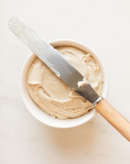 bowl of caramel icing