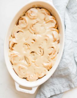 caramel rolls in dish