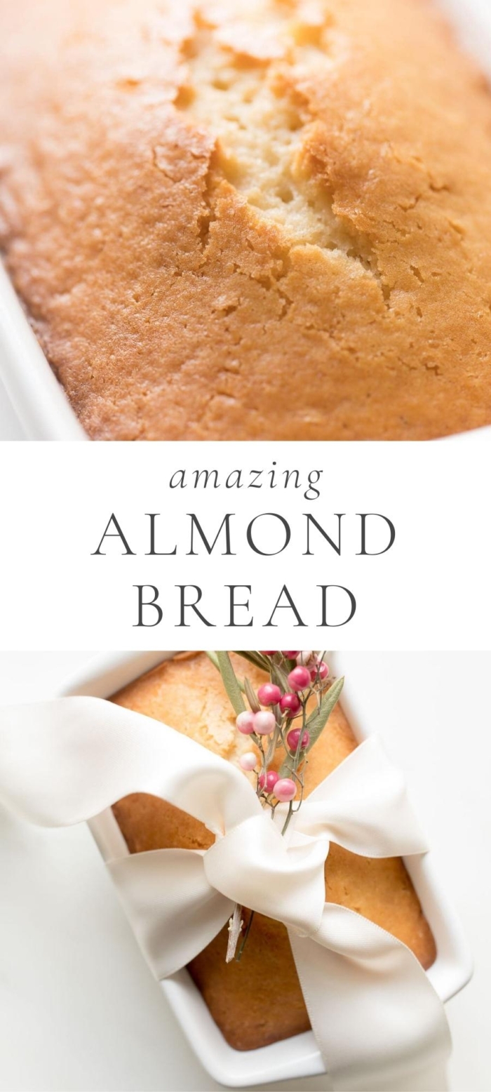 almond bread in baking dish and with decorative knot and flower