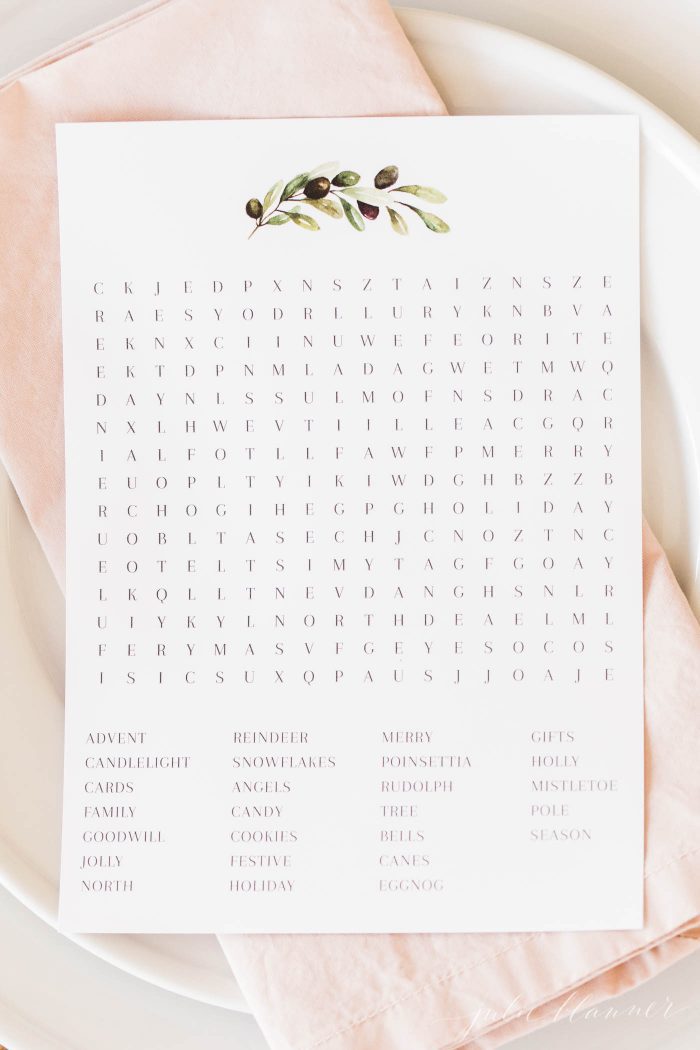 christmas activities word search