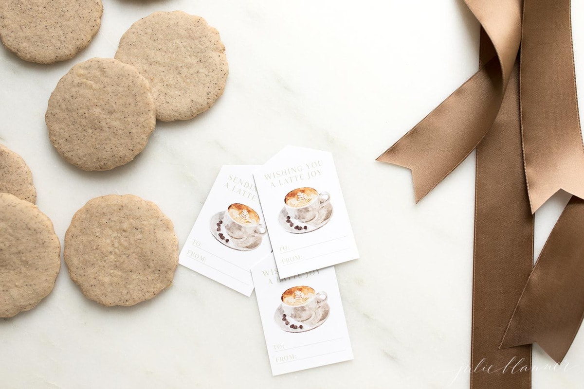 latte cookies with gift tags