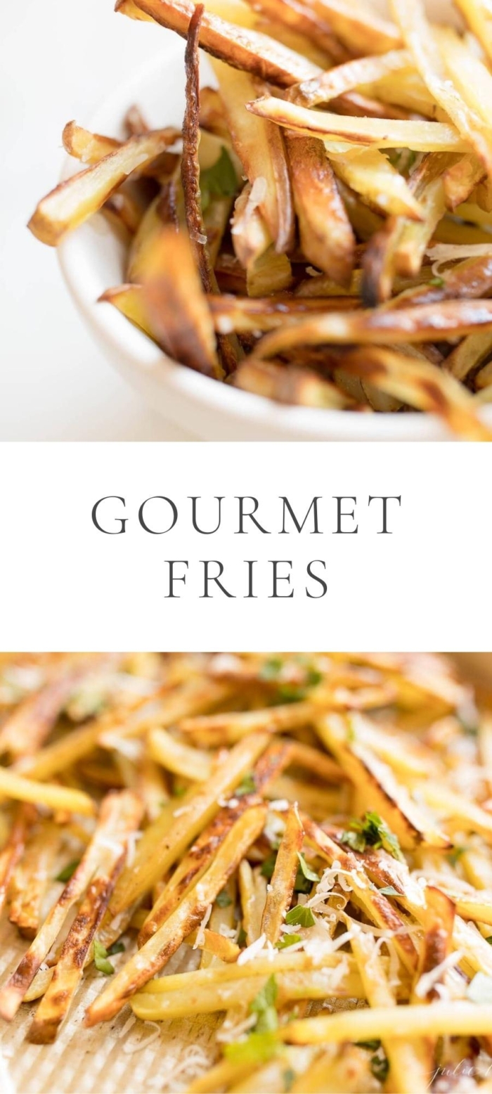 gourmet fries in white bowl