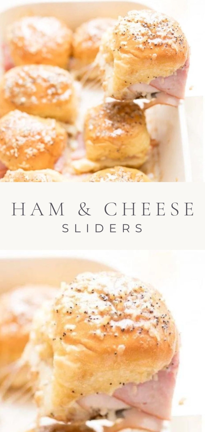 two pictures of ham and cheese sliders