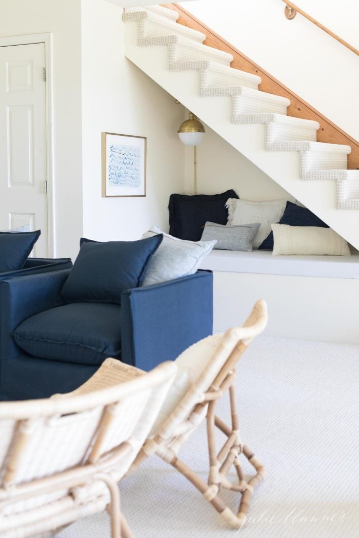 open staircase with reading nook