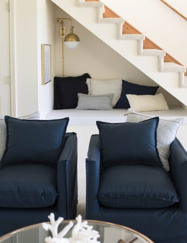 open staircase with kids reading nook