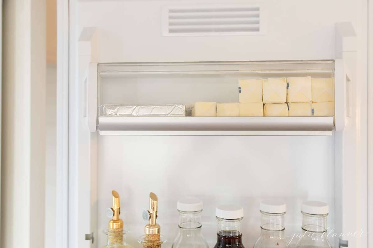 refrigerator organization techniques used in the door of an organized fridge.