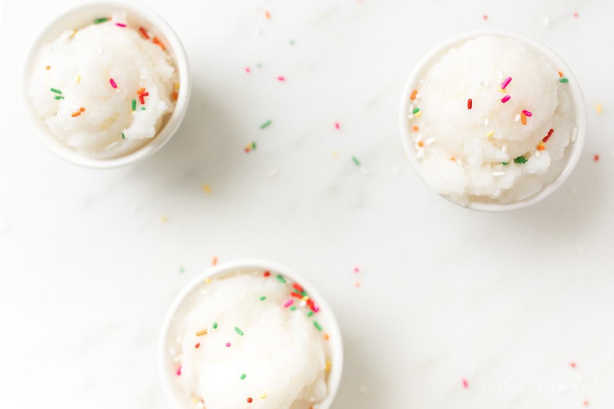 3 bowls of snow cream with sprinkles