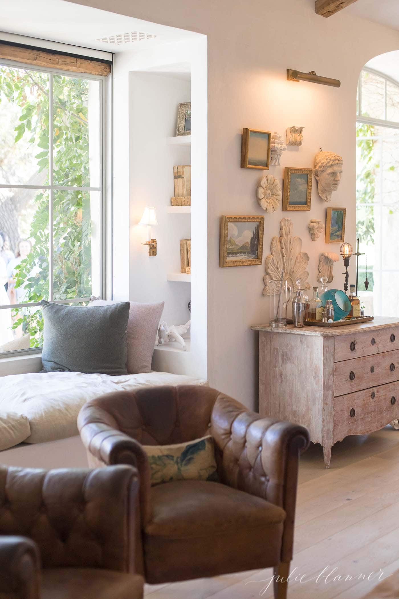 vintage farmhouse decor in the Patina Farm living room.