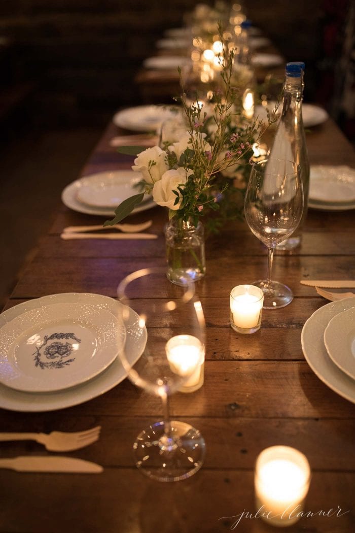 40th birthday party table setting and flowers