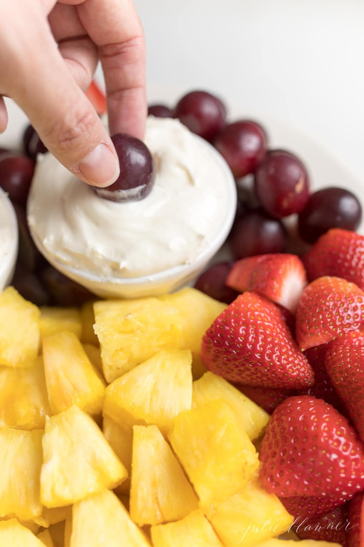 creamy cream cheese fruit dip with marshmallow fluff