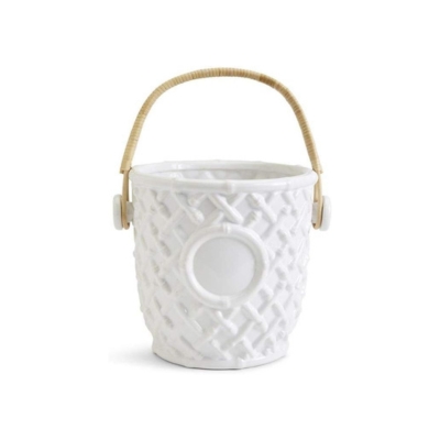a white bamboo ceramic wine bucket