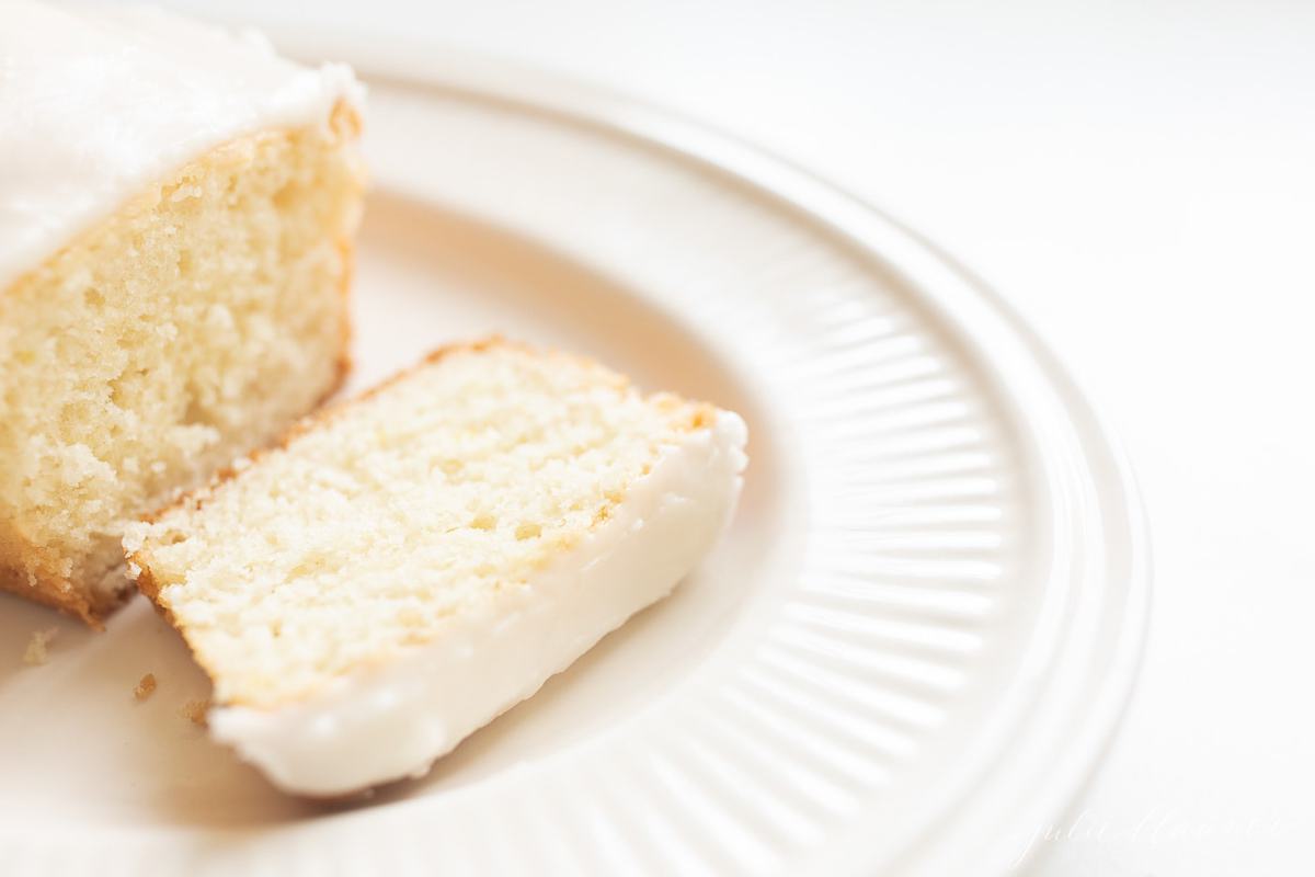 lemon loaf slice with drizzle