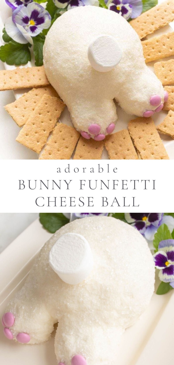 A funfetti dessert in the shape of a bunny butt with tail.
