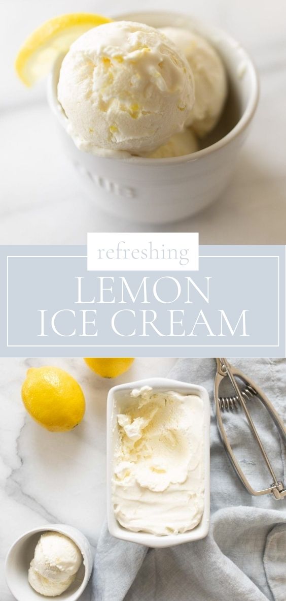 lemon ice cream in bowl and lemon on table.