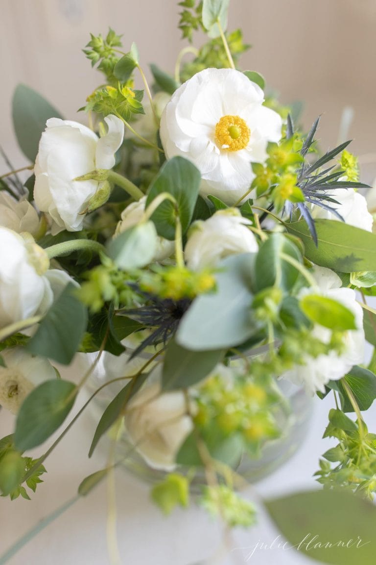 How To Design A White Ranunculus Flower Centerpiece | Julie Blanner