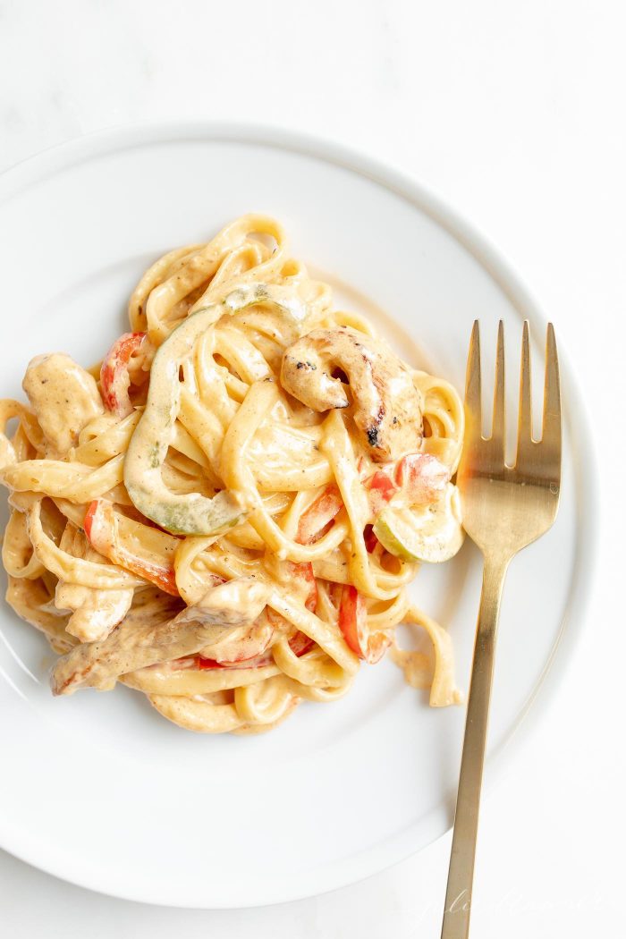 creamy chicken pasta on a plate