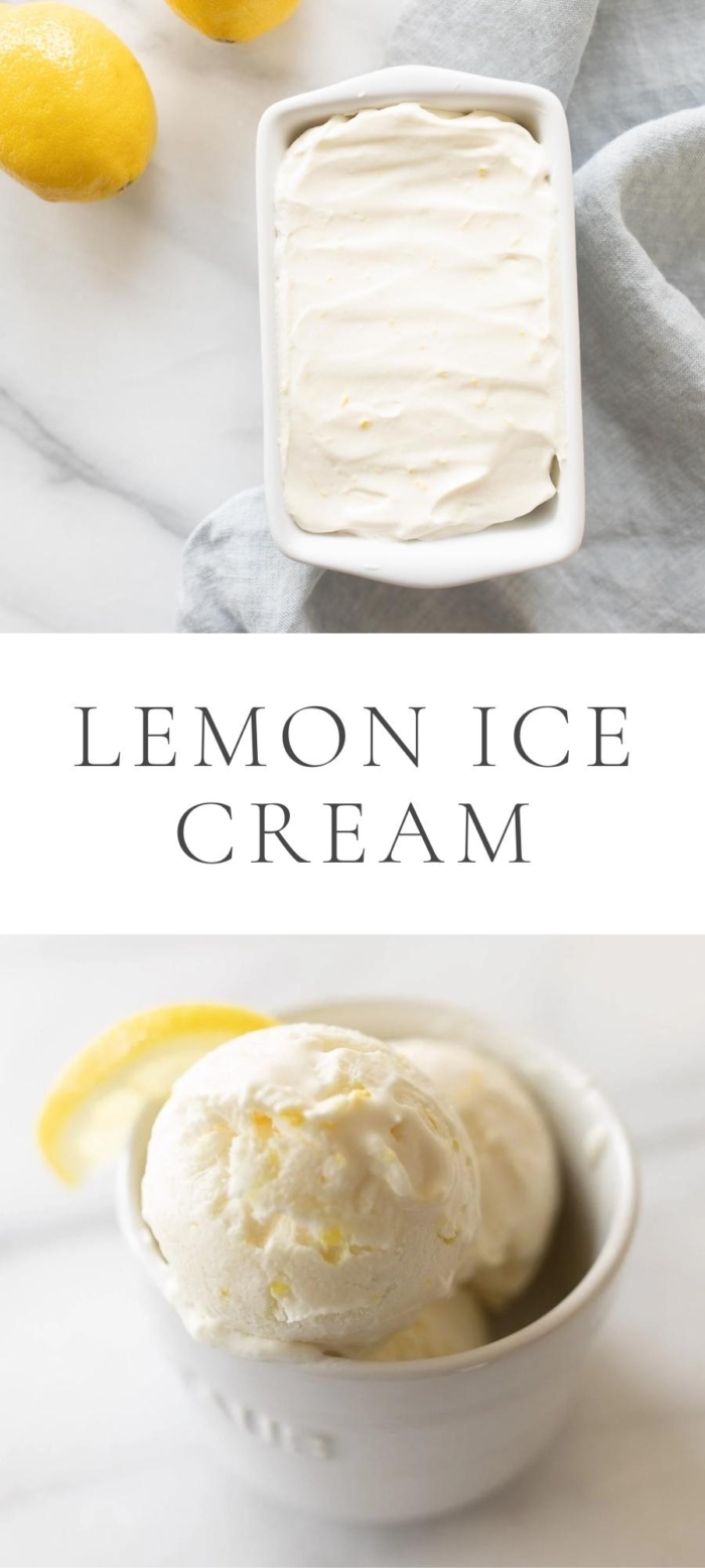 lemon ice cream in bowl and lemon on table