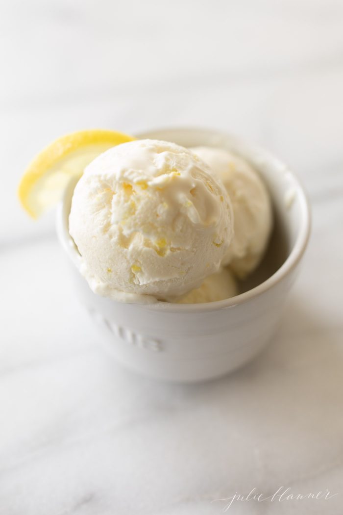 lemon ice cream in a bowl