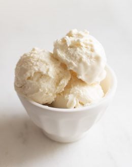 large bowl of cream cheese ice cream scoops