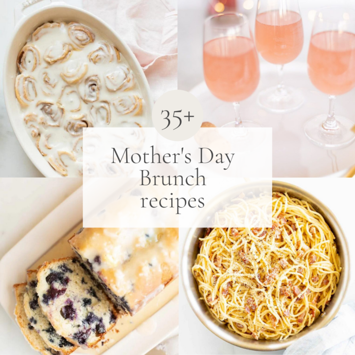 a graphic with a selection of brunch foods and the headline "35+ easy mother's day brunch ideas