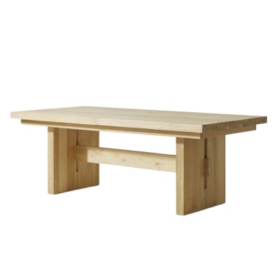 A teak table with two legs on a white background.