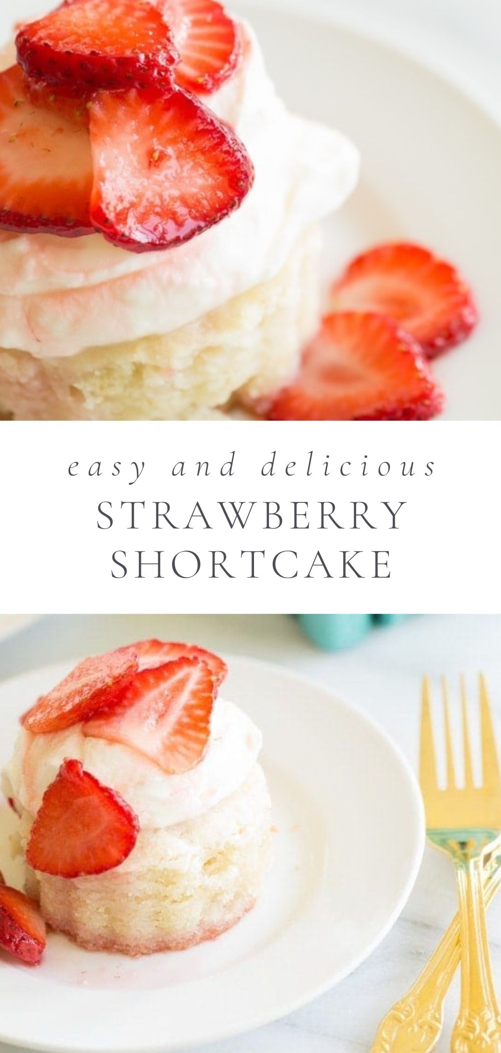two pictures of strawberry shortcake with cream and berries