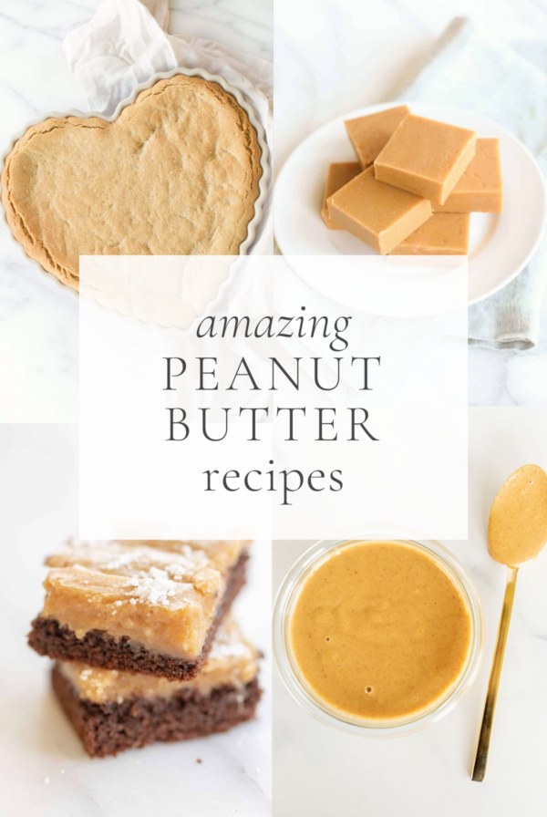 a graphic of peanut butter desserts with a title that reads "amazing peanut butter recipes"