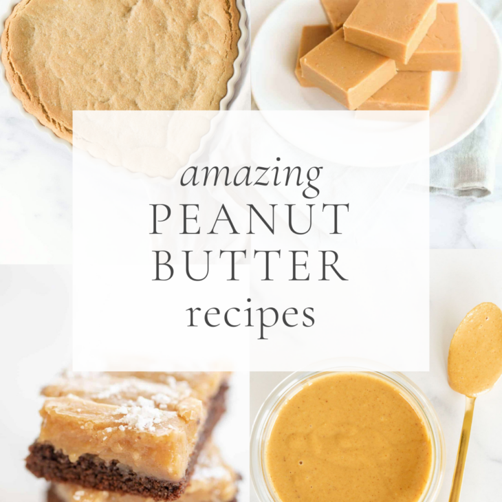 a graphic of peanut butter desserts with a title that reads "amazing peanut butter recipes"