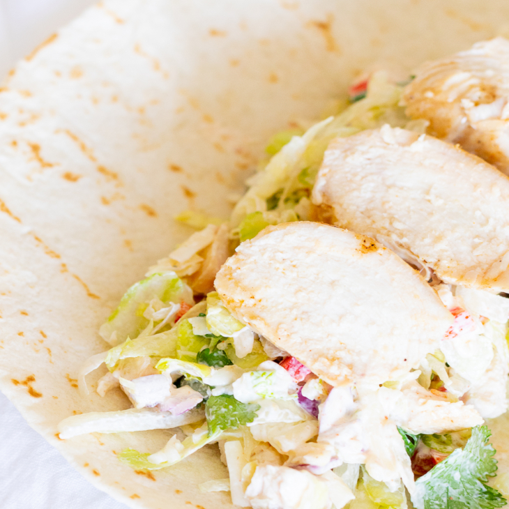 A chicken wrap recipe before it gets wrapped up.