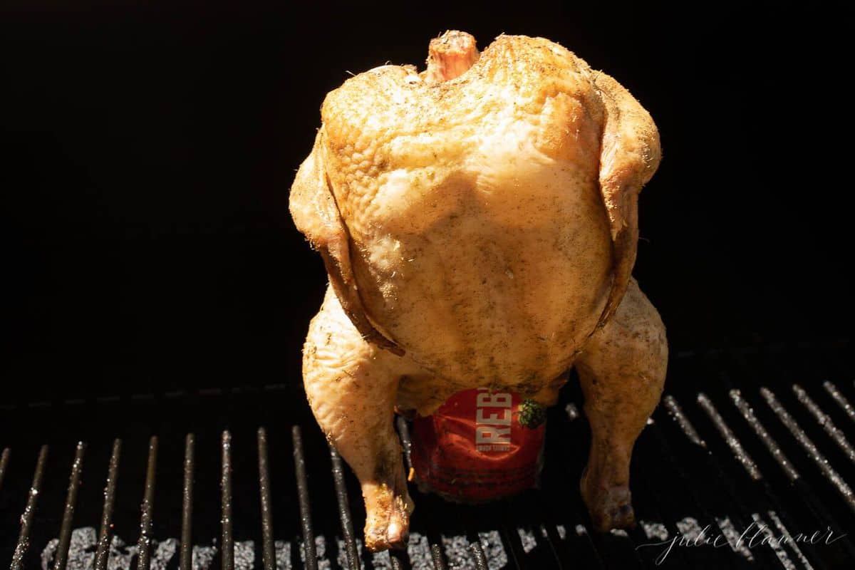 Whole roasted beer can chicken on grill. #beercanchickenrecipe #beerchicken